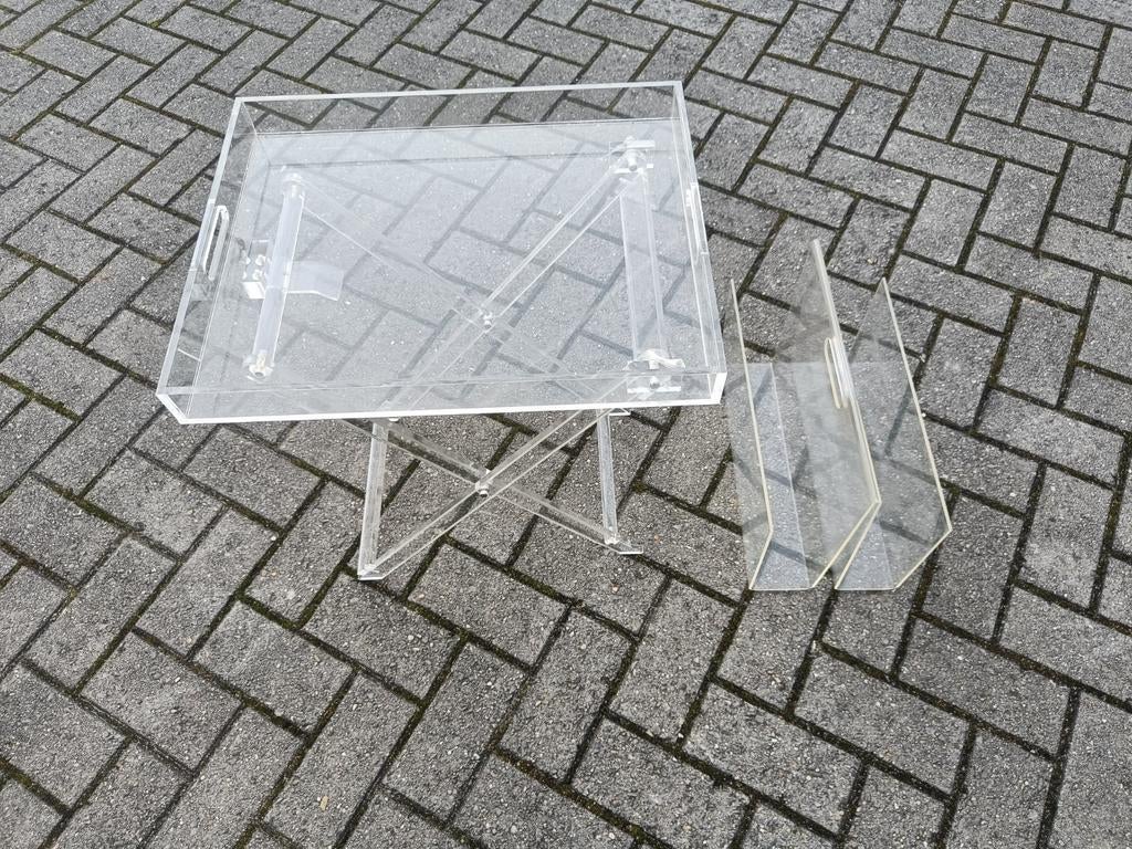 Vintage set van bijzettafel en lectuurhouder jaren 70, Ophalen of Verzenden, Gebruikt