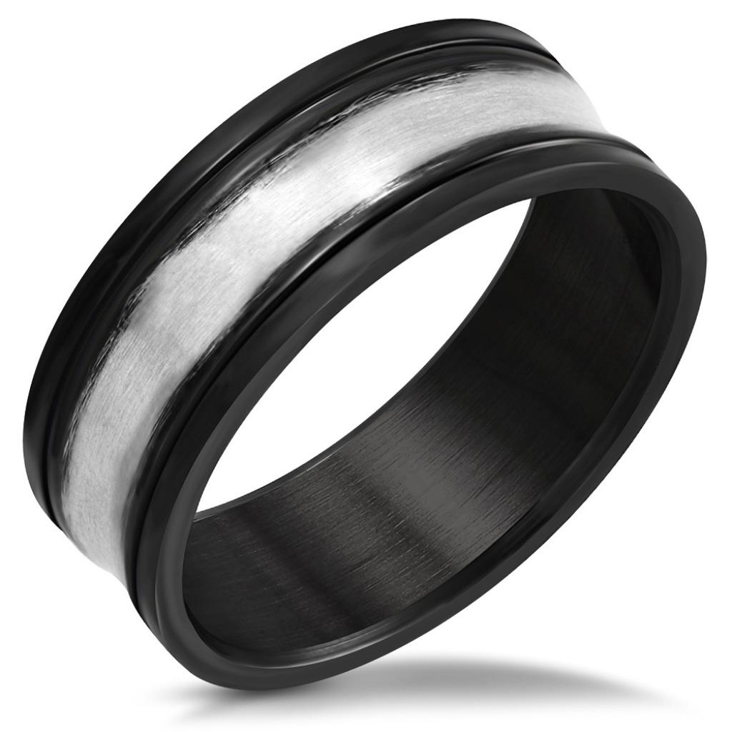 Bague pour homme en acier noir avec anneau argenté, Enlèvement ou Envoi, Neuf, Fer ou Acier, Homme