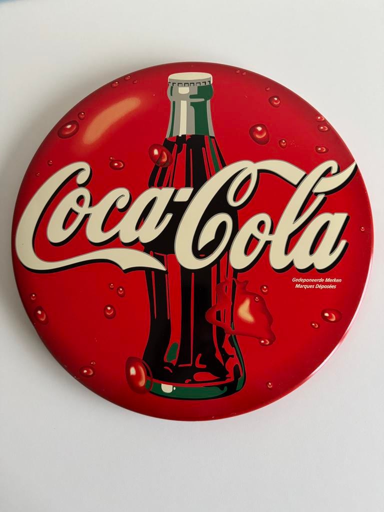 Coca cola ronde metalen publiciteit vintage, Ophalen, Gebruikt, Reclamebord