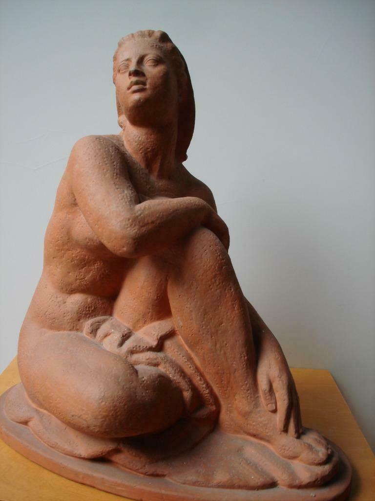 Alphonse DARVILLE 1952 Charleroi zittend naakt terracotta TC, Ophalen
