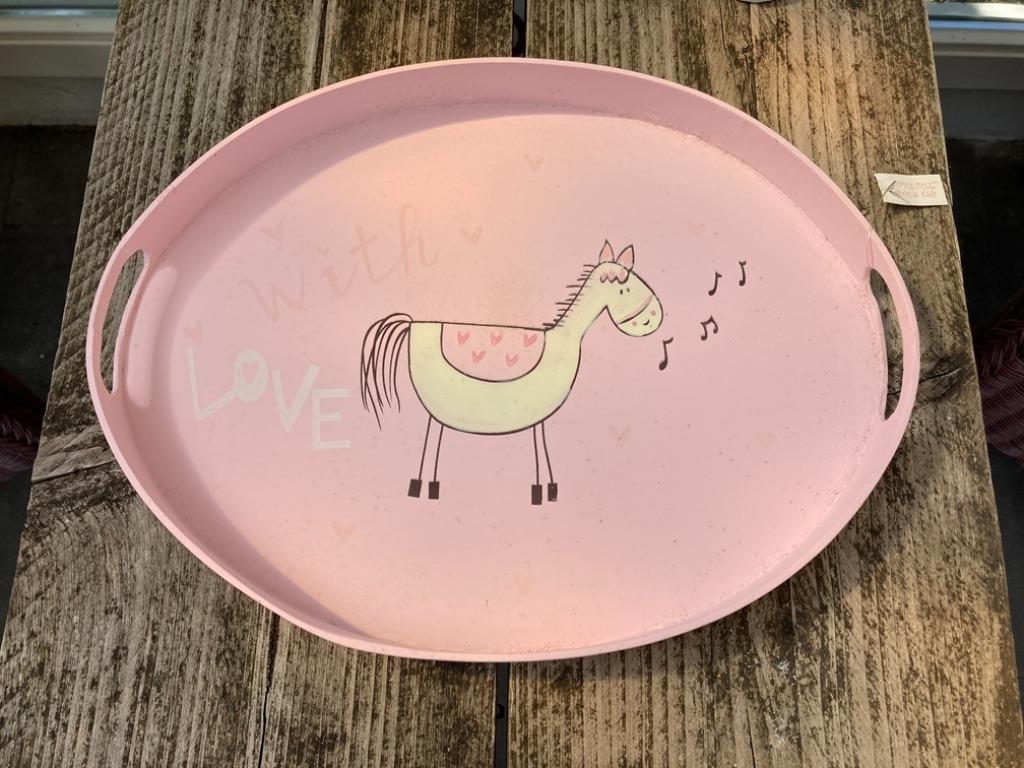 DIENBLAD ROZE MET PAARDJE “With Love” Appletree NIEUW, Enlèvement ou Envoi, Neuf, Ovale, Bois