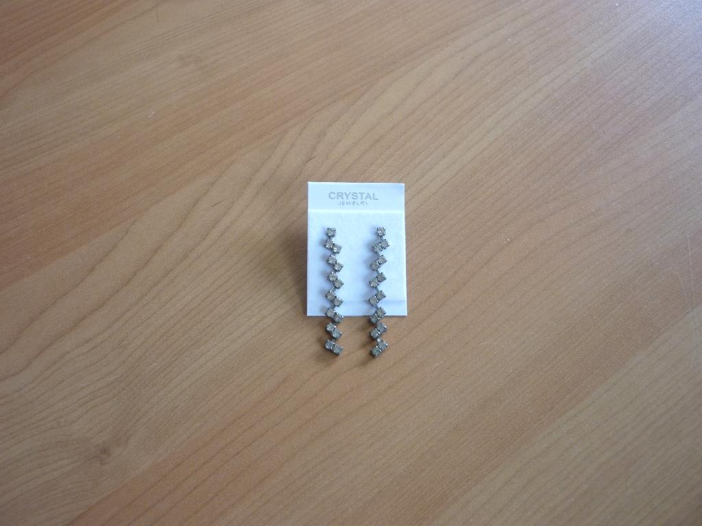Vintage Zilverkleurige langere oorbellen vierkante strass, Ophalen of Verzenden
