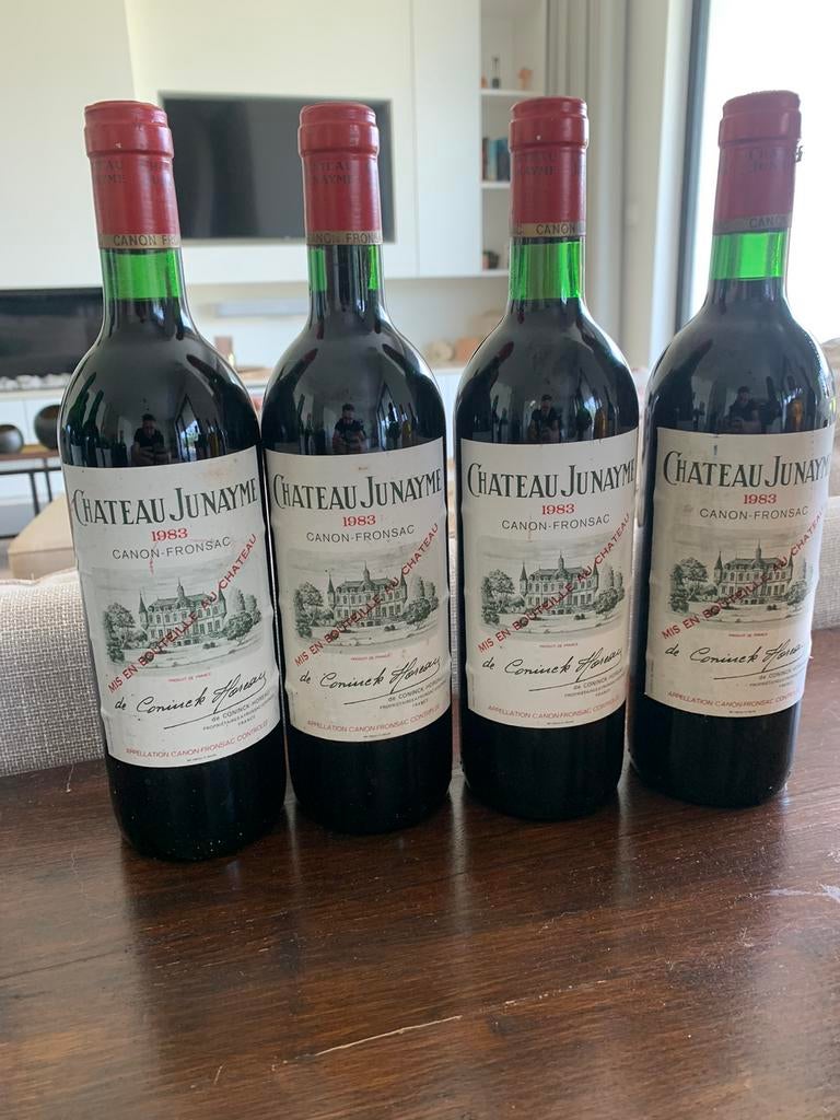 Château Junayme - 1983 - Canon-Fronsac - 4 fl., Verzamelen, Wijnen, Ophalen, Zo goed als nieuw, Rode wijn