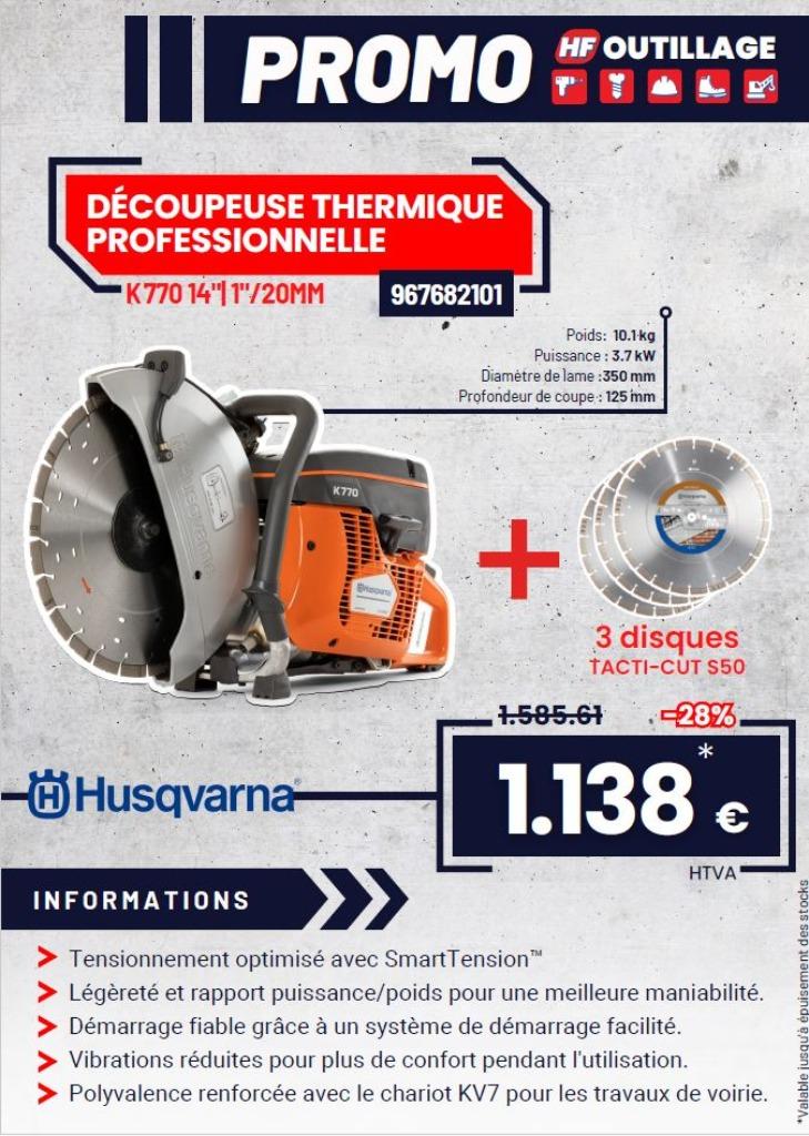 Découpeuse thermique Husqvarna 350 et 400mm PROMO, Neuf, 70 mm ou plus, Enlèvement, Autres types