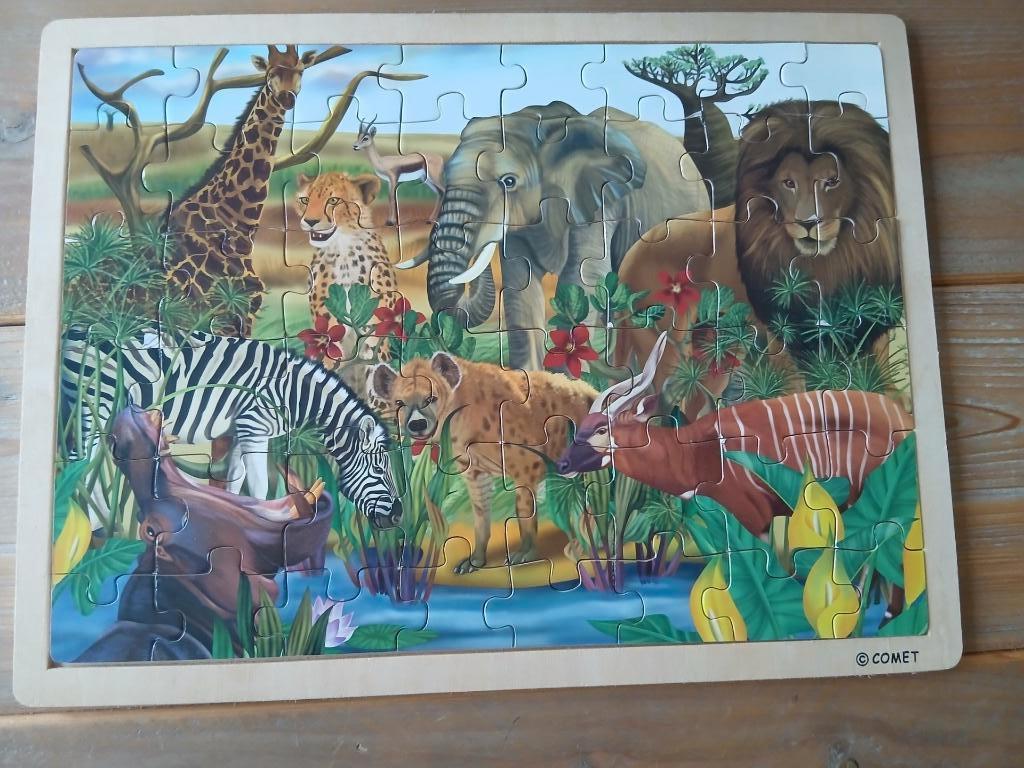 Puzzel wilde dieren - 48 st., Gebruikt, 10 tot 50 stukjes, Ophalen of Verzenden, Van hout