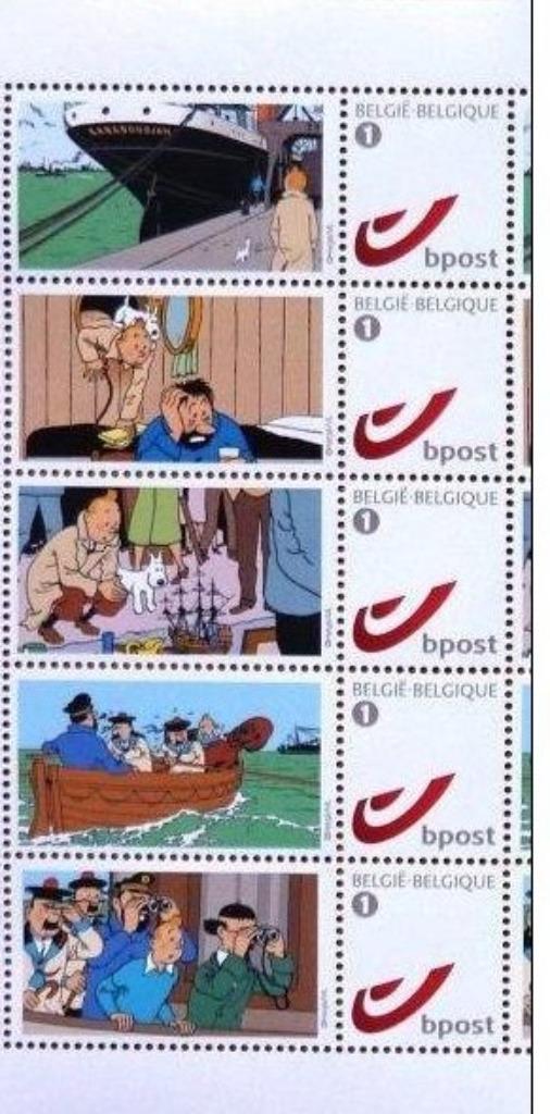 2011-5 x 1.63 € DUOSTAMPS TINTIN LA LICORNE-SPILBERG, Collections, Envoi, Tintin