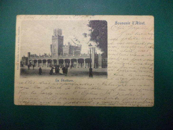 Postkaart Aalst: ''Souvenir d'Alost La Station''. 1900. Zg !, Verzamelen, Postkaarten | Buitenland, Ophalen of Verzenden