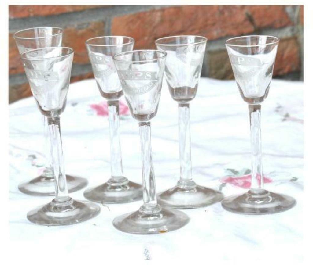 §6 verres sur pied mops oudeschiedam, Ophalen of Verzenden