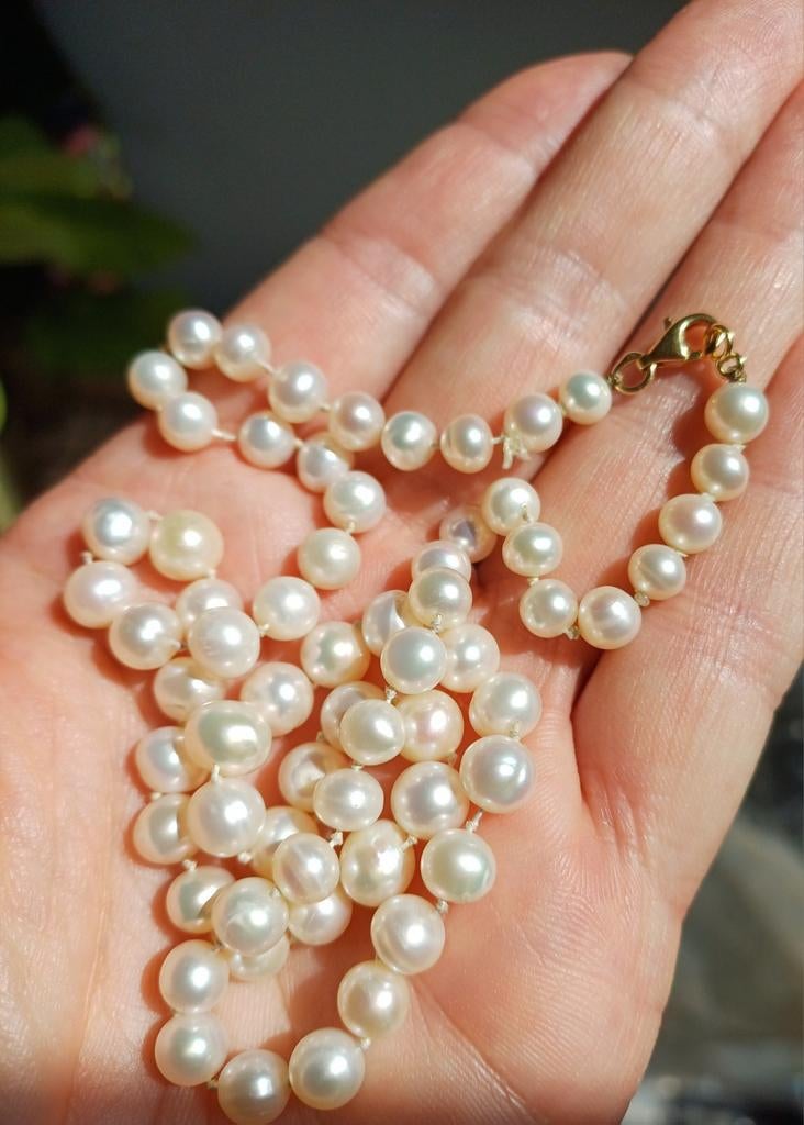 Collier en perles avec fermoir en or 18 carats, Enlèvement ou Envoi, Comme neuf