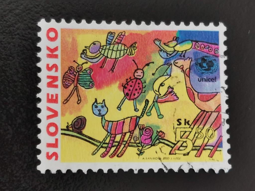 Slovakije 2000 - UNICEF - kindertekening van dieren, Postzegels en Munten, Ophalen of Verzenden, Overige landen, Gestempeld