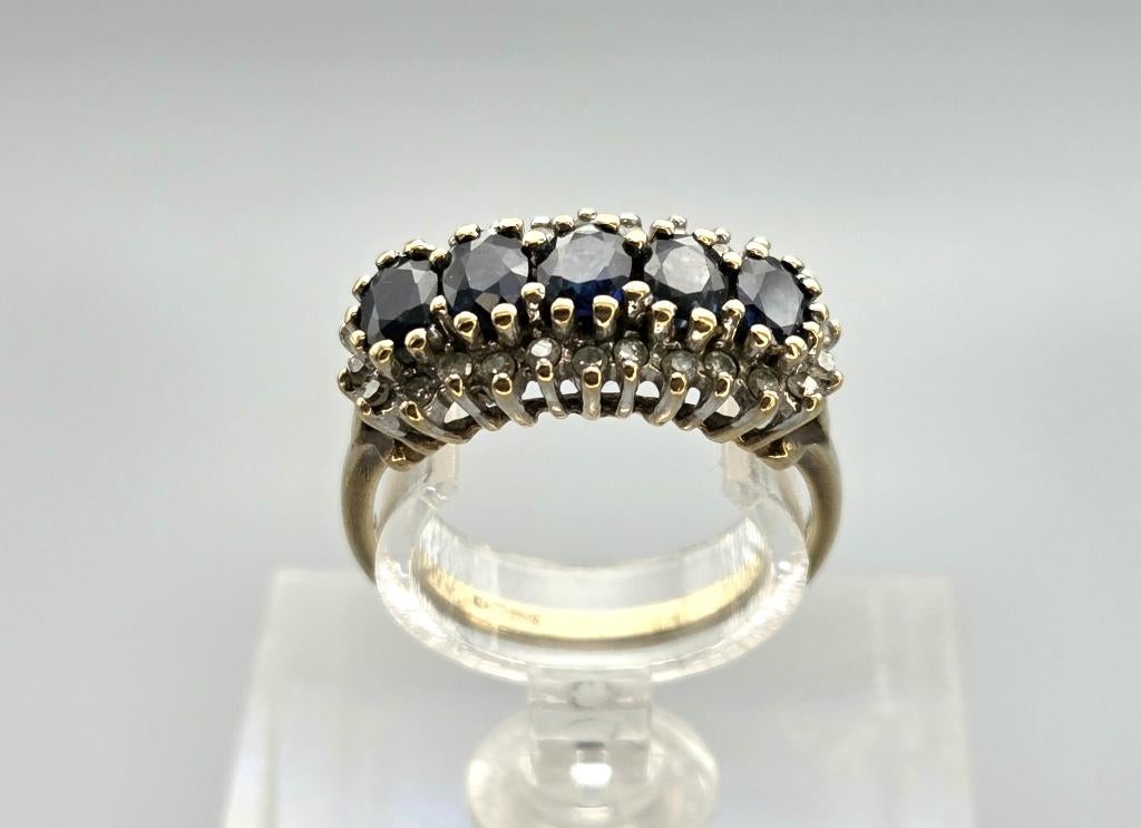 Gouden Vintage ring edelsteen saffier en diamant. 2025/819., Bijoux, Sacs & Beauté, Bagues, Plus petit que 17, Comme neuf, Or