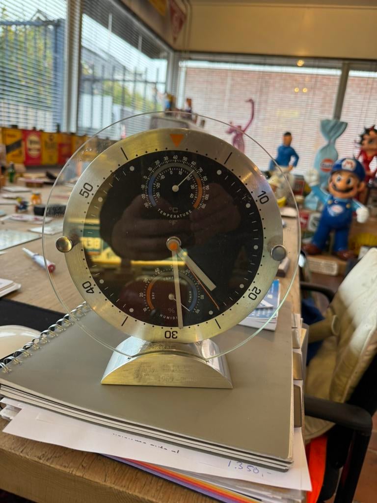 Vintage garage klok / Thermometer, Ophalen of Verzenden, Gebruikt, Gebruiksvoorwerp