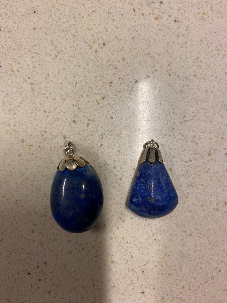 Lot de 2 pendentifs en pierre semi précieuse lapis lazuli, Enlèvement ou Envoi, Comme neuf, Argent, Argent