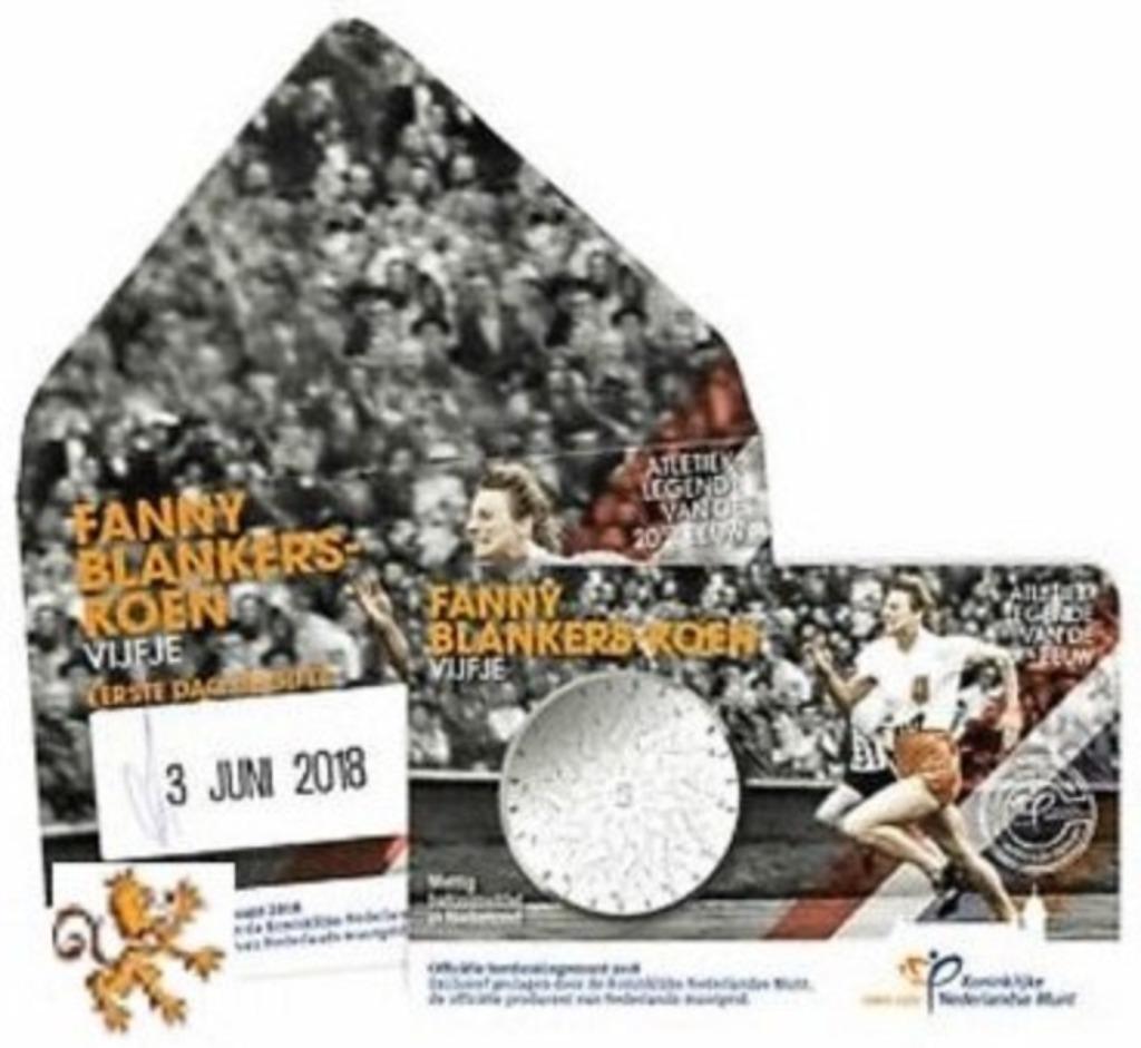 Coincard 5 euro Fanny Blankers - Koen  'eerste dag uitgifte, Ophalen of Verzenden, Overige landen, 5 euro, Setje