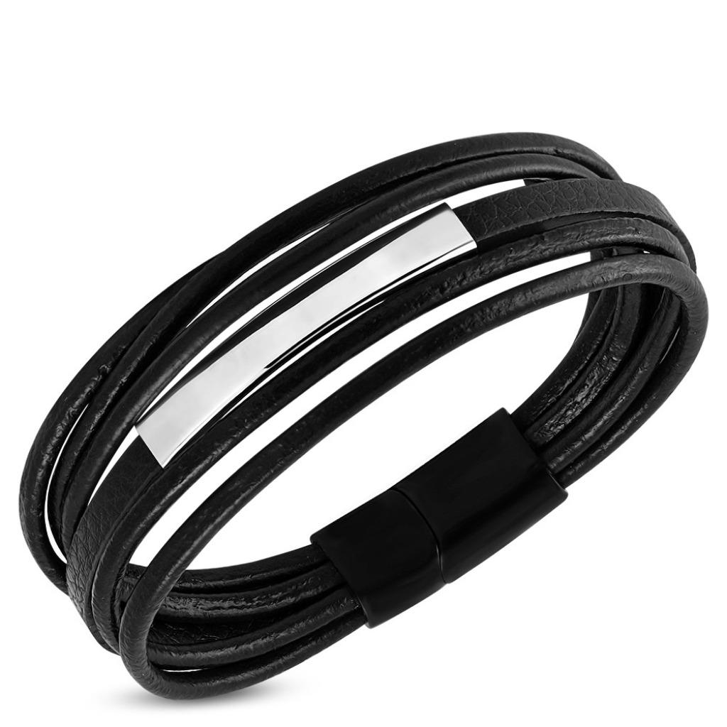 Hippe leren mannen armband set zwart leder, Ophalen of Verzenden, Nieuw