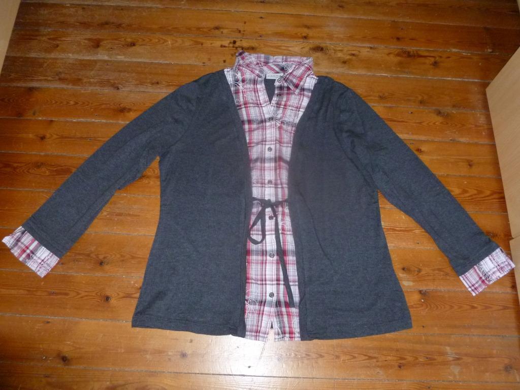 blouse met vest met lange mouwen maat 48, Kleding | Dames, Grote Maten, Zo goed als nieuw, Blouse of Tuniek, Grijs, Ophalen of Verzenden