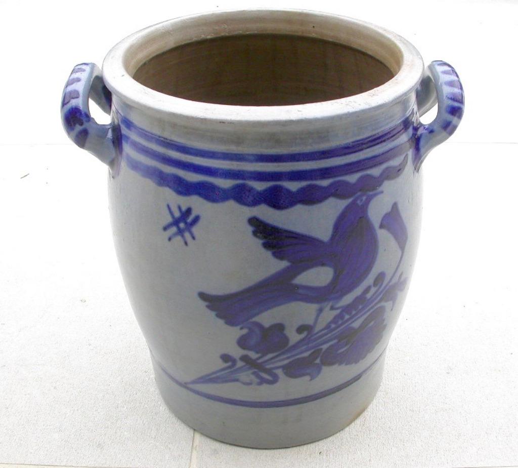Pot en terre cuite gris dessin bleu, Antiquités & Art, Enlèvement