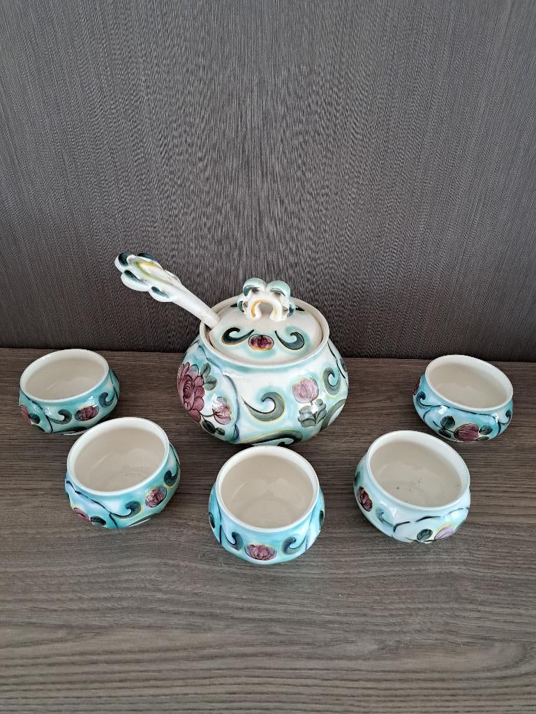 Soepkom met lepel en 5 soeptassen, Antiek en Kunst, Antiek | Keramiek en Aardewerk, Ophalen