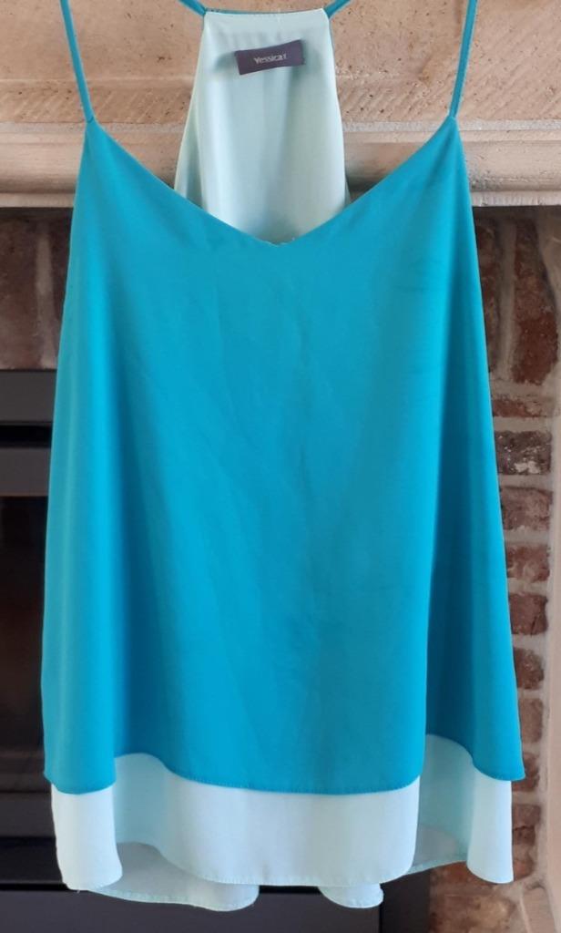 Blouse/Top Yessica/C&A Bleu turquoise - Taille 40/42 - 0,50€, Sans manches, Taille 38/40 (M), Porté, Bleu