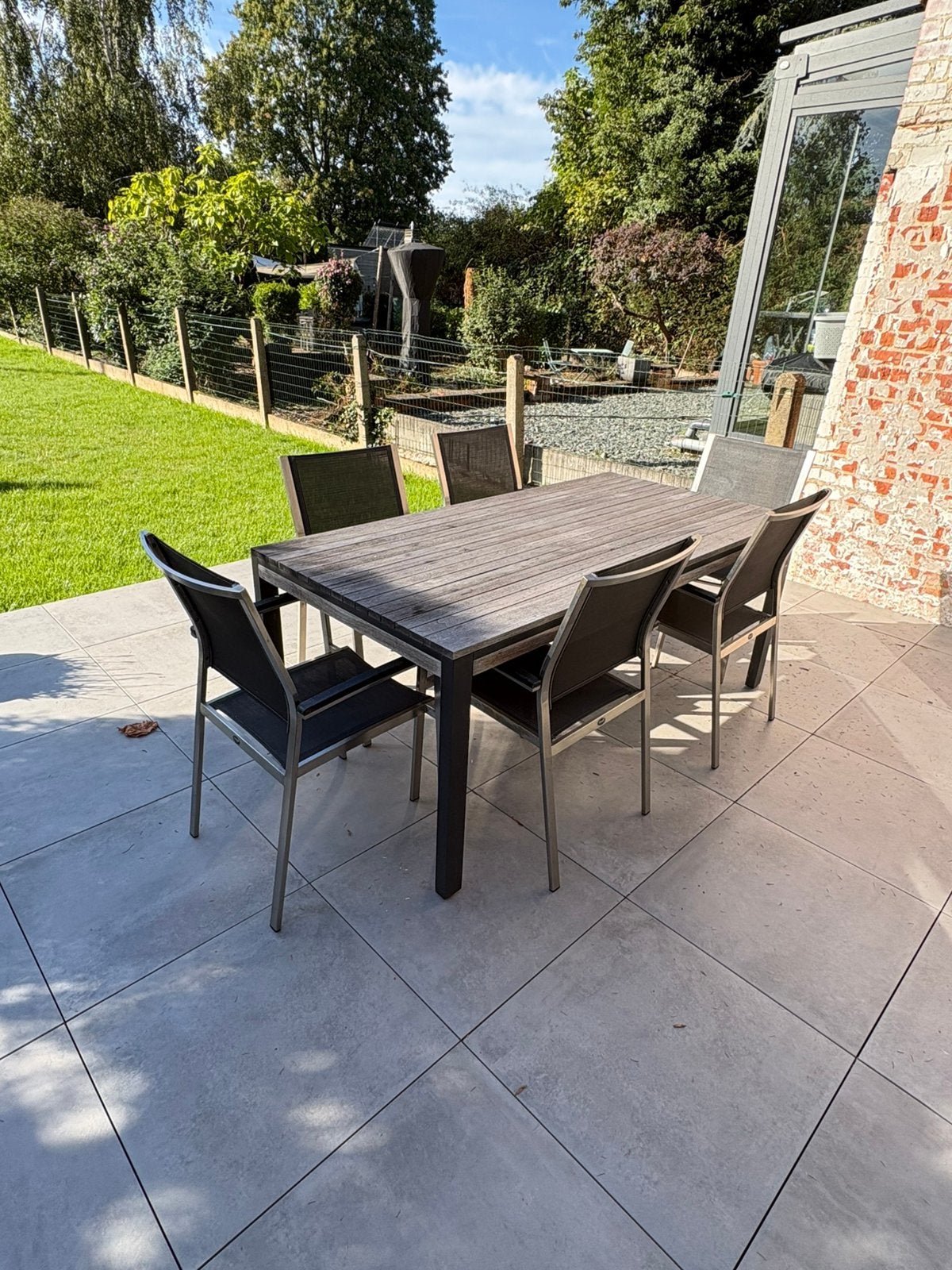 Tafel Hartman en stoelen, Tuin en Terras, Ophalen, Gebruikt, Hardhout, 6 zitplaatsen