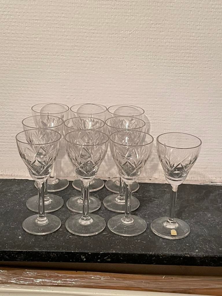 Cristal de Boussu 10 verres à pied bocaux service, Ophalen of Verzenden, Zo goed als nieuw