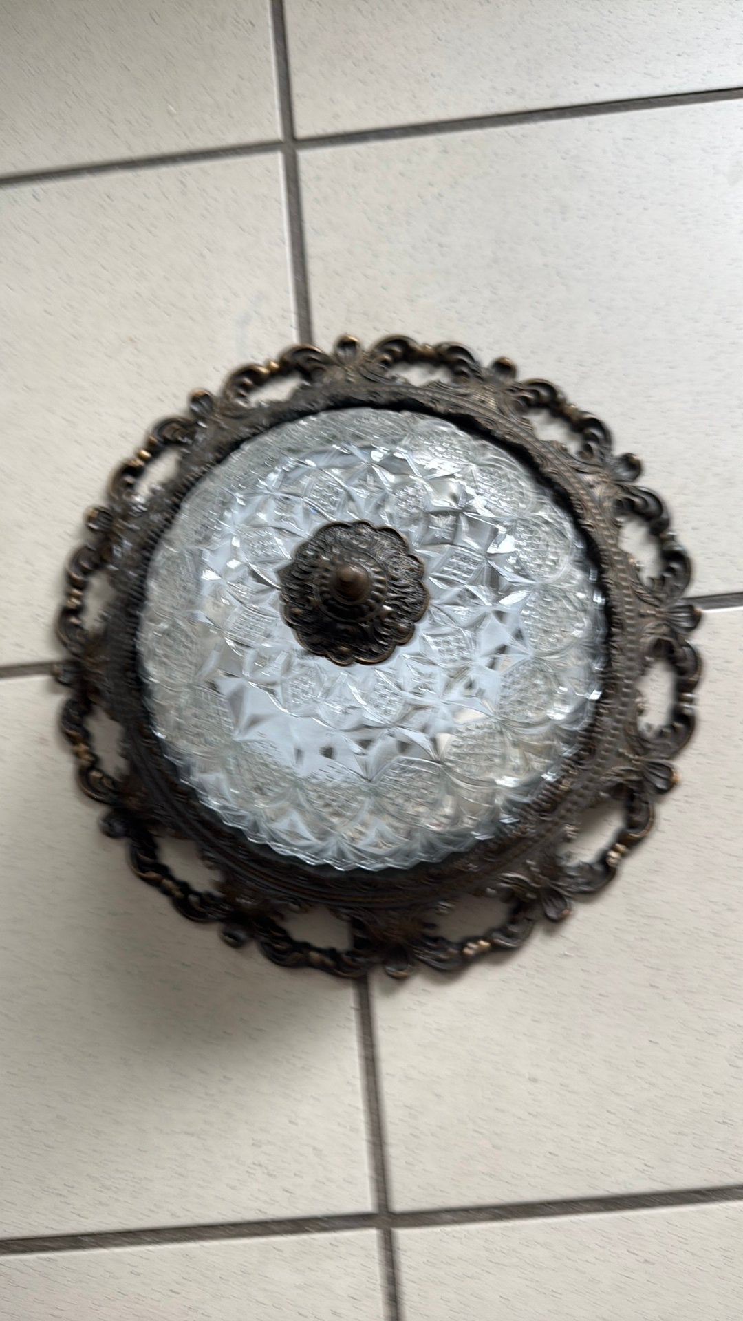 Plafond lamp brons, Ophalen, Zo goed als nieuw, Glas