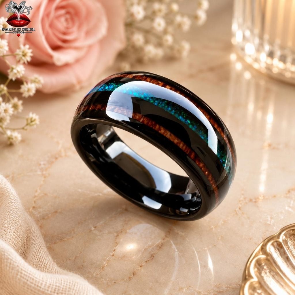 Trouwringen Wolfraam - Riven Night Glow Silver Diverse Maten, Handtassen en Accessoires, Overige materialen, Verzenden, Zwart