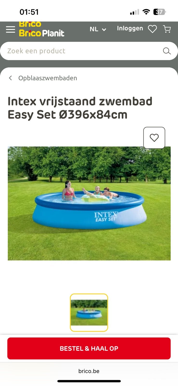 Intex zwembad Easy Set Ø396x84cm, Tuin en Terras, Zwembaden, Ophalen, Minder dan 80 cm, Opblaaszwembad, Rond