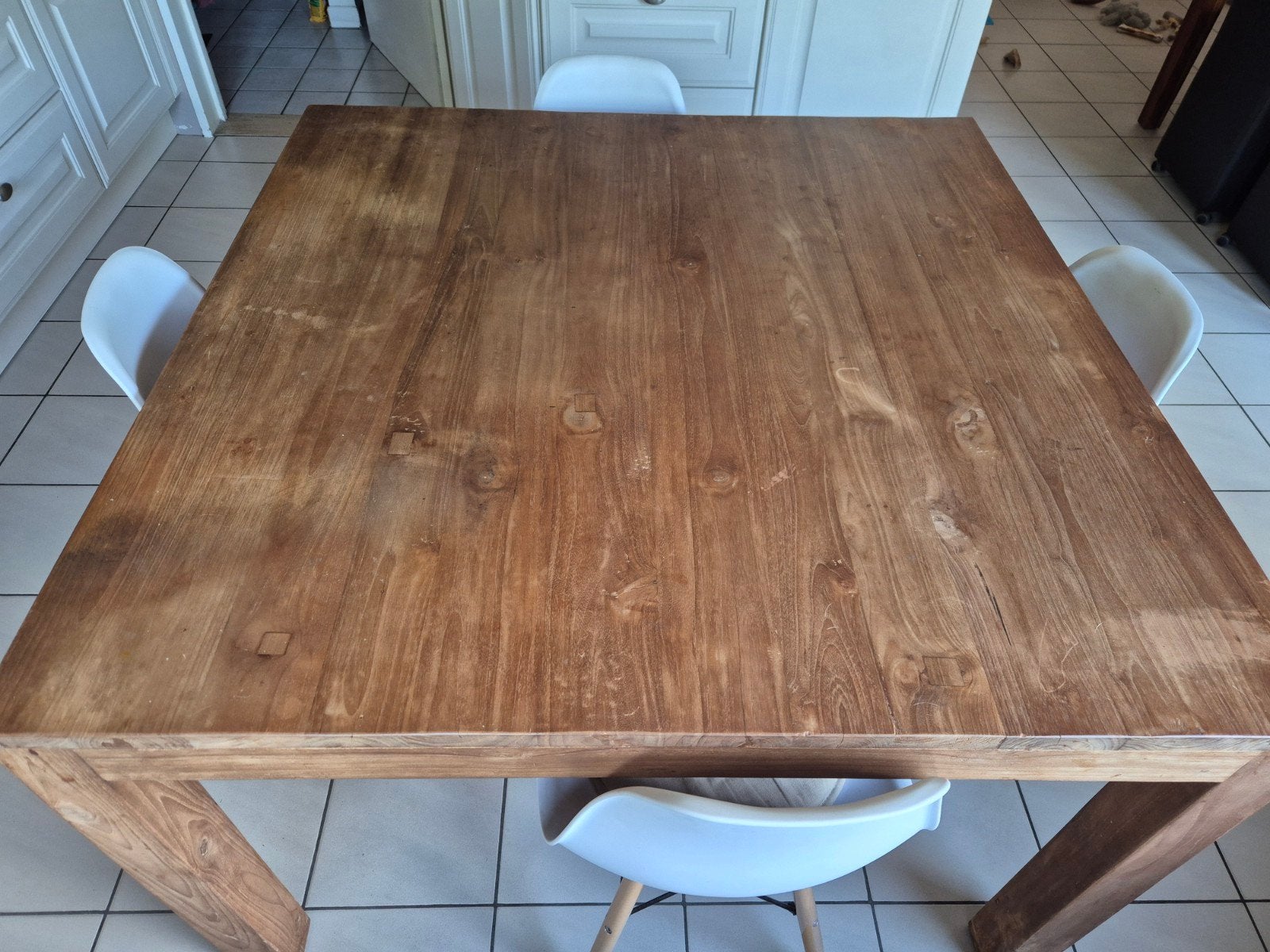 Massief teak tafel 1m20 op 1m20, Huis en Inrichting, Ophalen