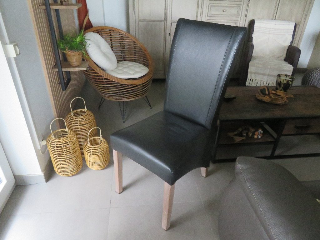 4 met houtskool geverfde leren eetkamerstoelen, Huis en Inrichting, Stoelen, Ophalen, Overige kleuren, RESTAURANT, Leer