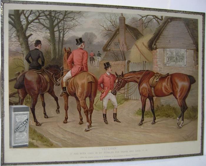 Publicité sur gélatine Elliman's Royal Horse London 1891, Enlèvement ou Envoi, Utilisé, Panneau publicitaire