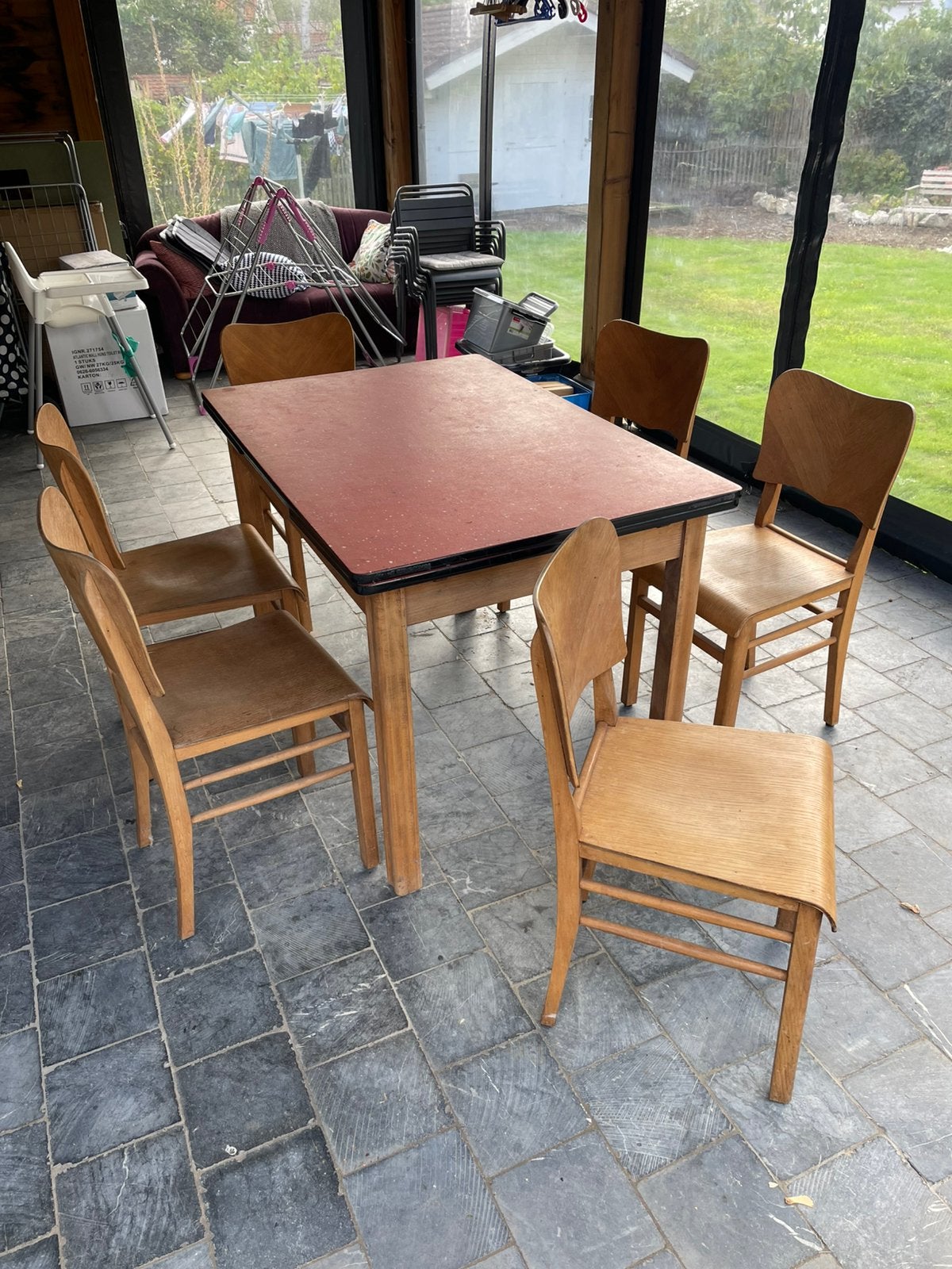 Authentieke boerentafel met 6 stoelen, 150 à 200 cm, Cinq personnes ou plus, Enlèvement, Utilisé
