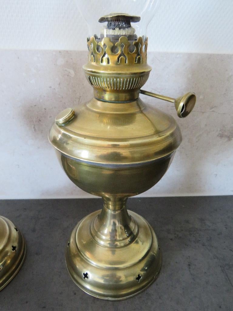 Koperen olielamp met glas, Antiek en Kunst, Ophalen of Verzenden, Koper