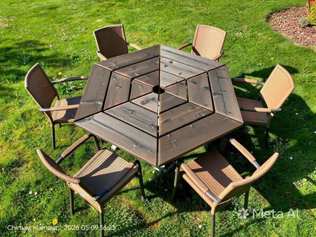 Zeshoekige tafel, Ophalen, Hout