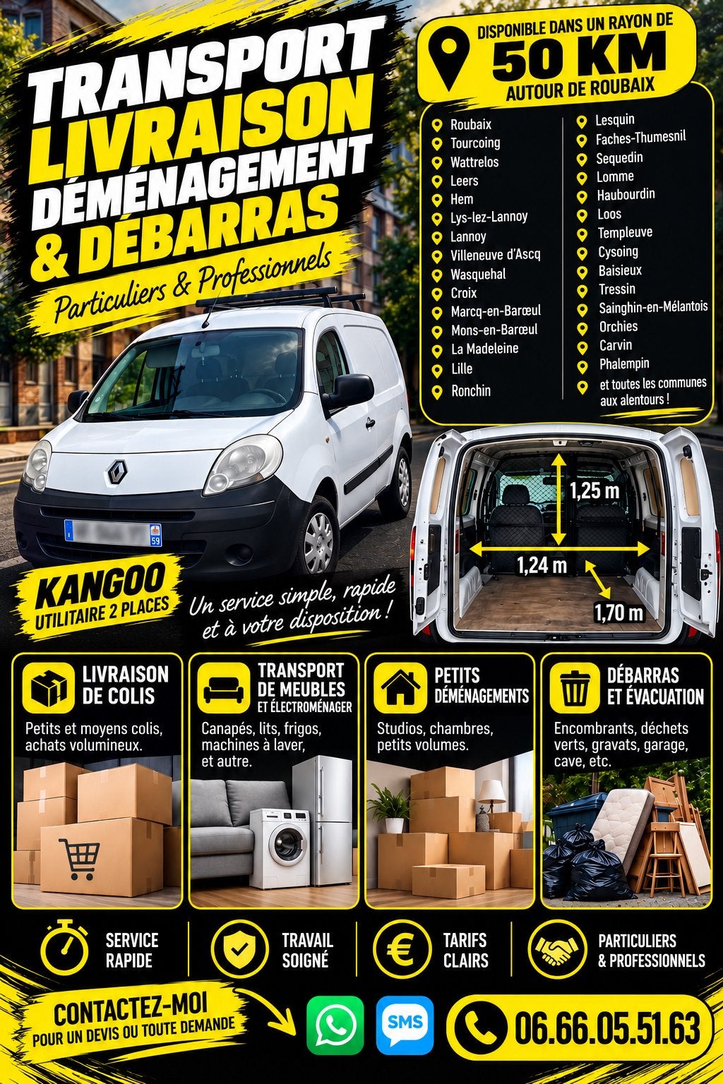 Transport Meubles/Colis/Démenagement/Évacuations, Enlèvement ou Envoi, Comme neuf