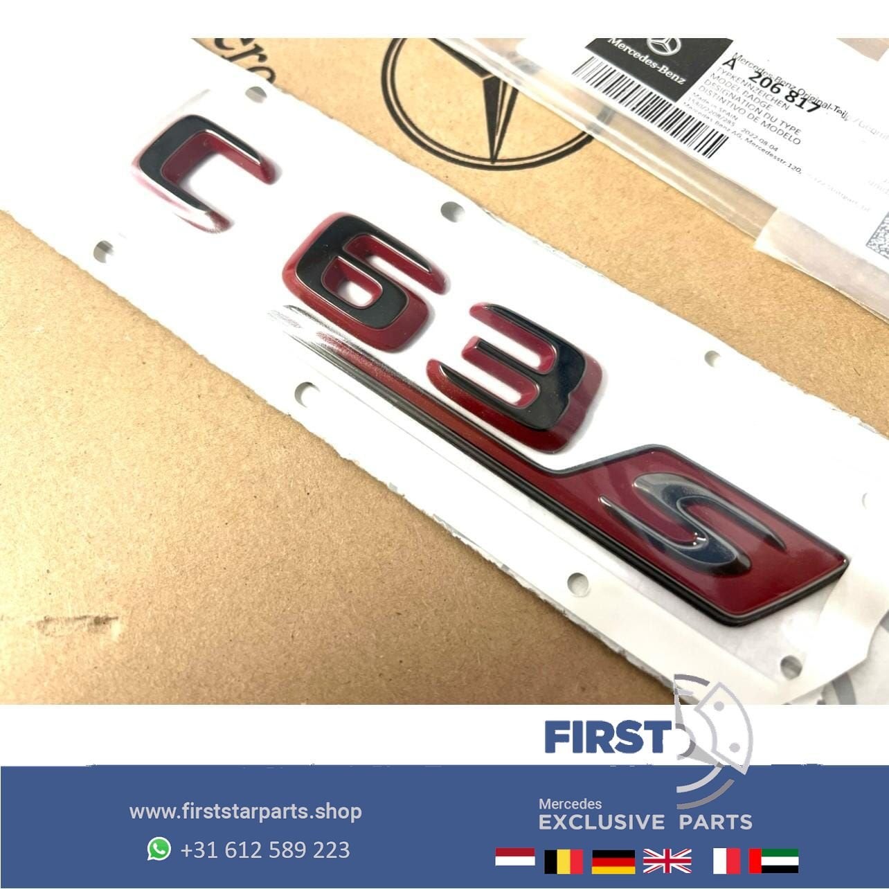 W206 C63 C63s BRABUS ROCKET LETTERS ZWART / ROOD LOGO ACHTER, Arrière, Utilisé, -, -