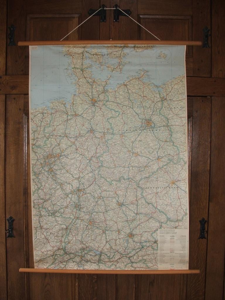 Vintage Landkaart Duitsland, Antiek en Kunst, Antiek | Schoolplaten, Ophalen of Verzenden