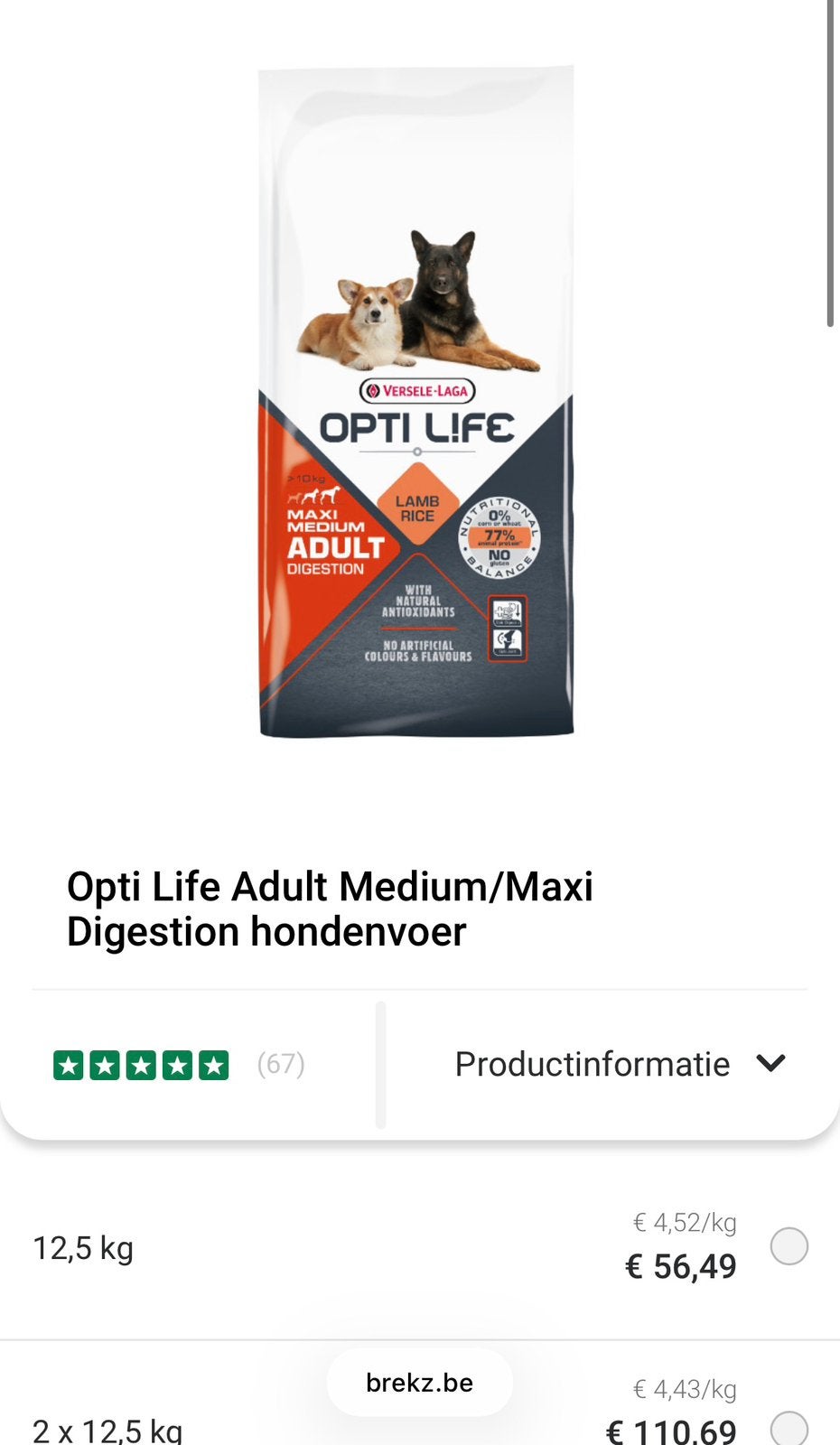 2 zakken Opti life medium/maxi digestion, Dieren en Toebehoren, Dierenvoeding, Ophalen, Hond