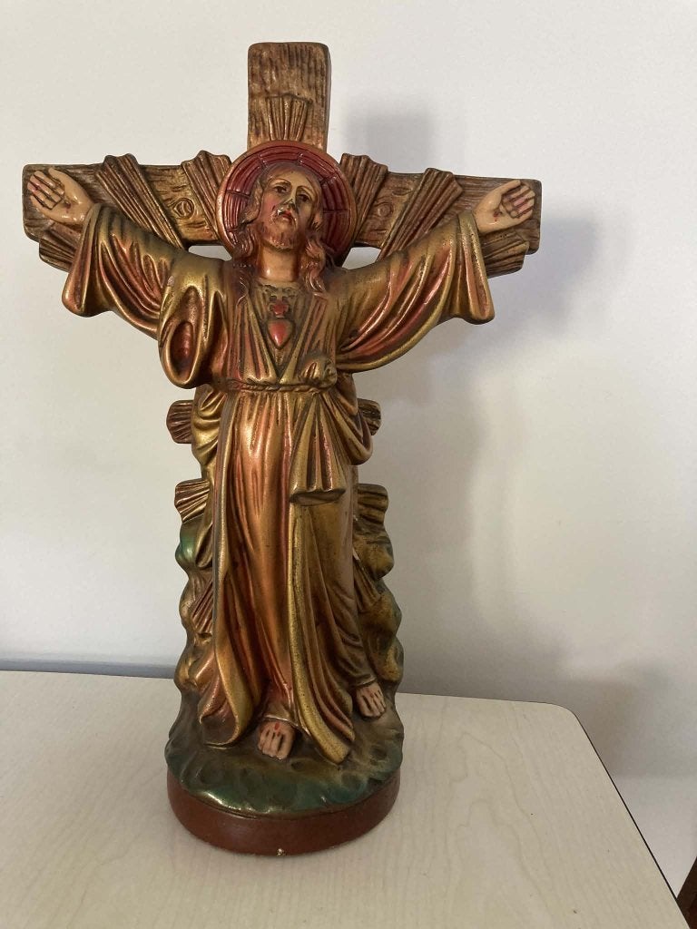 Groot beeld Heilig Hart van Jezus met Kruis (48 cm), Ophalen