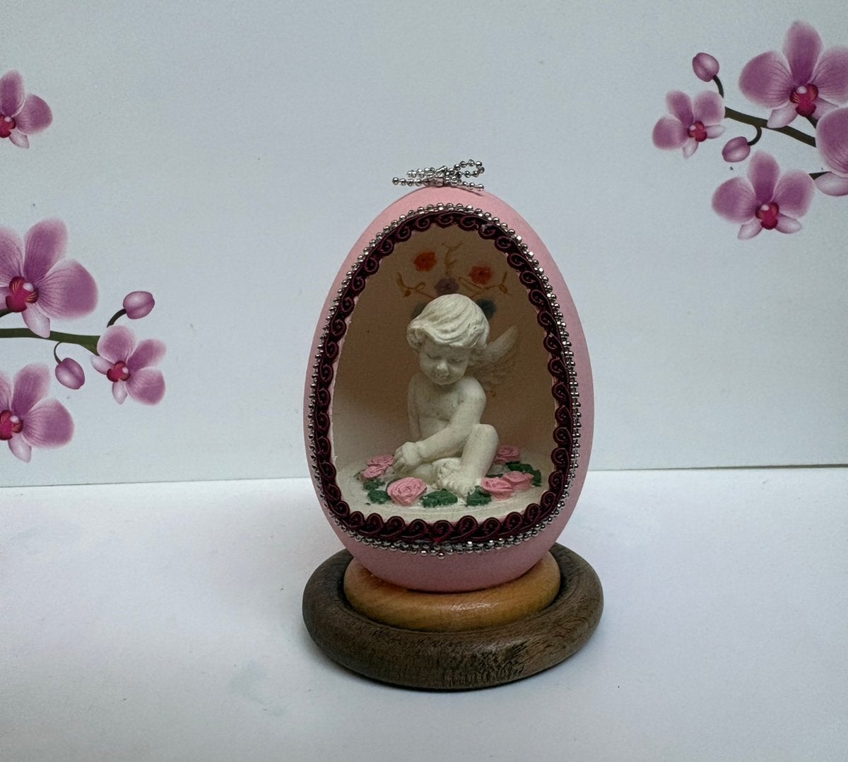 🩷 Decoratief ei op een houten voet 🥚, Antiek en Kunst, Ophalen of Verzenden