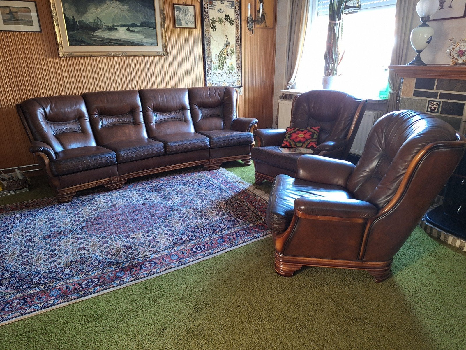 Modèle de salon en cuir de vachette véritable classique Dubl, Enlèvement, Comme neuf, Cuir, Klssiek