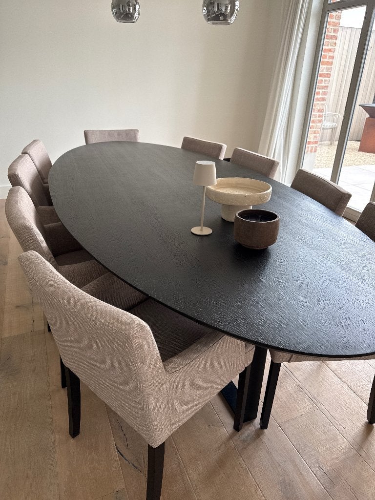 Eettafel ovaal zwart stalen onderstel, Huis en Inrichting, Tafels | Eettafels, Ophalen, 100 tot 150 cm, 200 cm of meer, Zo goed als nieuw