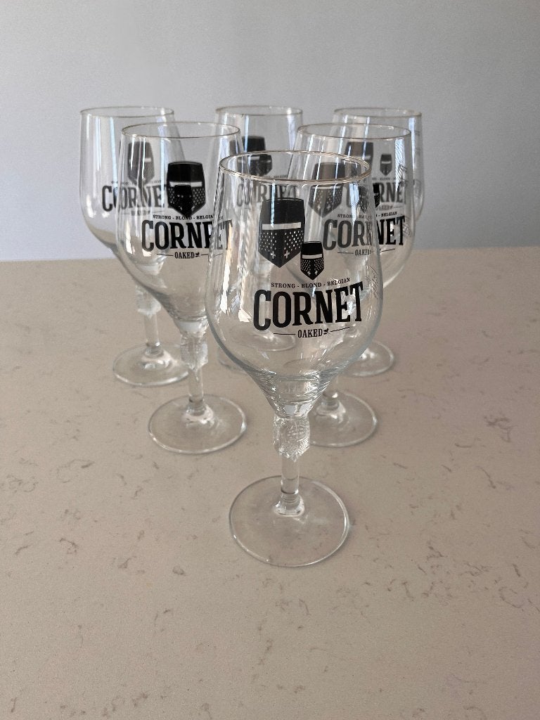 6 originele Cornet bierglazen te koop!, Ophalen, Zo goed als nieuw, Bierglas