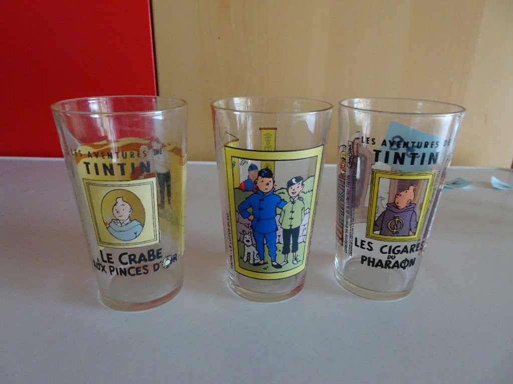 3  grands verres Amora - Les aventures de Tintin, Enlèvement ou Envoi, Utilisé, Verre à eau