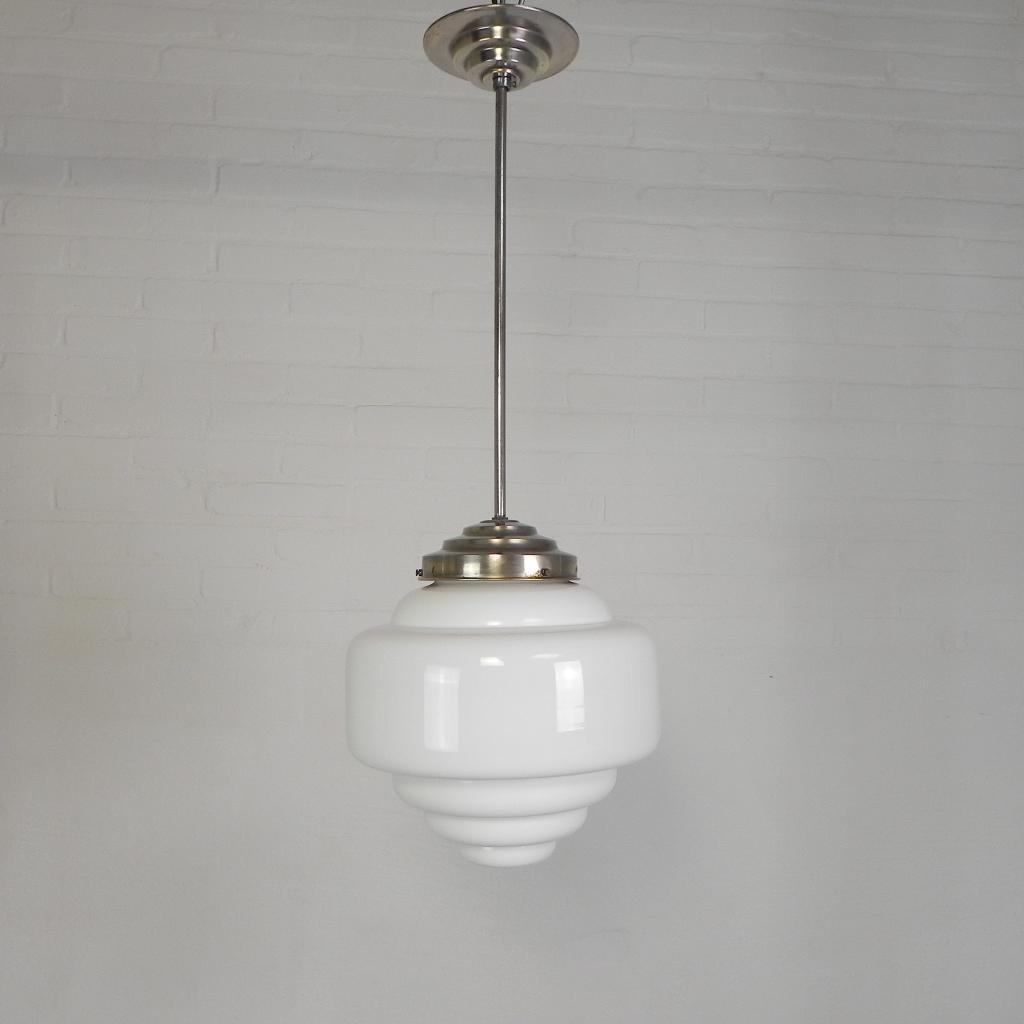 Art Deco hanglamp met getrapte opaline kap, jaren 30, Antiek en Kunst, Ophalen of Verzenden