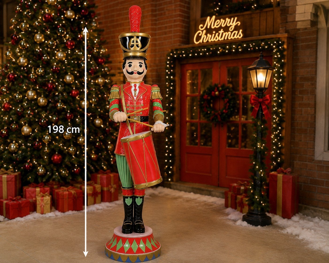 XXL notenkraker met trommel 198 cm – kerstdecoratie, Huis en Inrichting, Ophalen, Meerkleurig, Nieuw, Kunststof