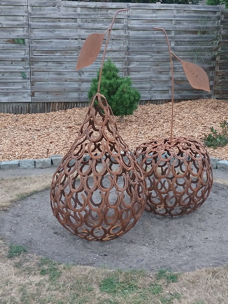 tuinbeeld & fruitbeelden van hoefijzers & appel & peer, Ophalen, Nieuw, Metaal, Abstract beeld