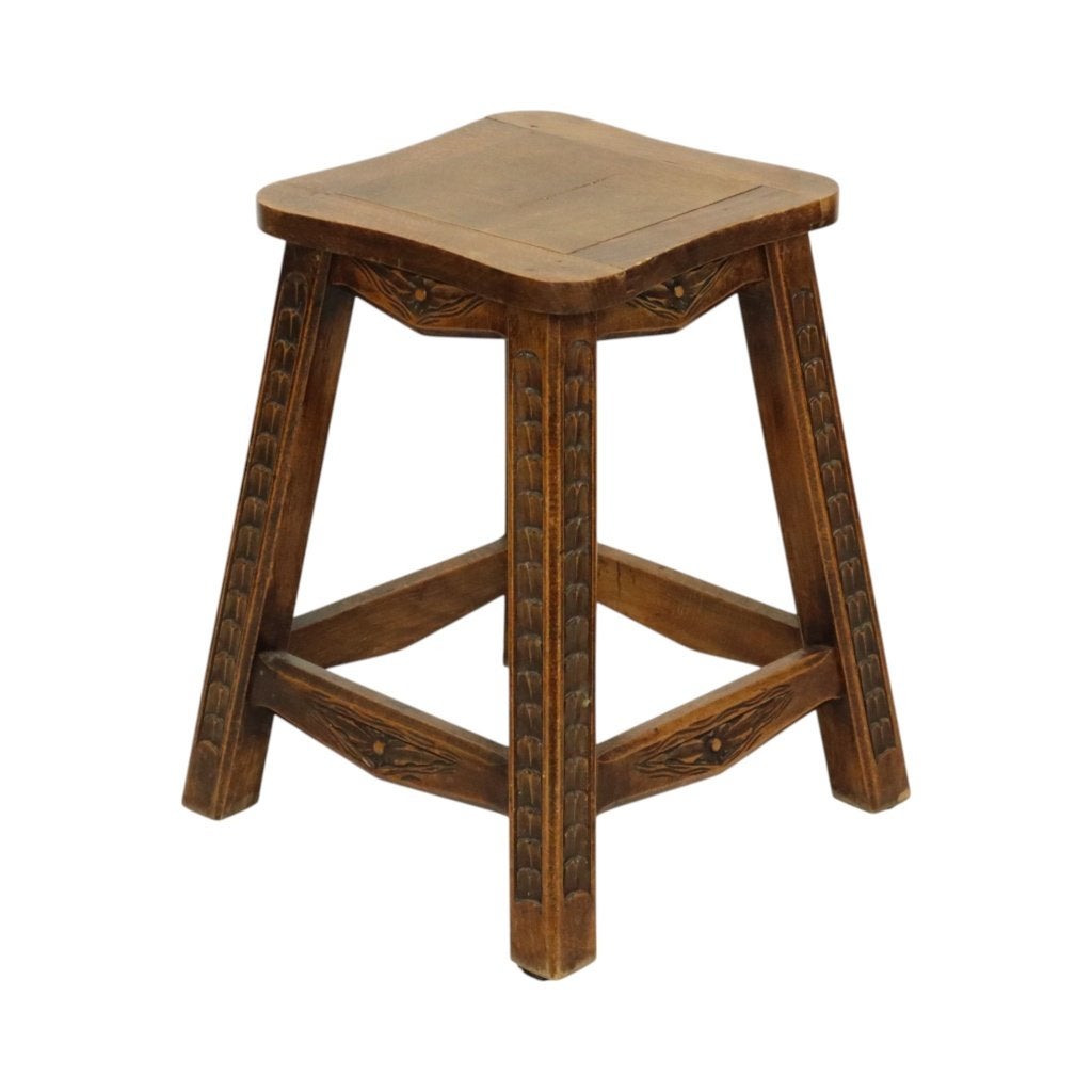 Karaktervolle Massief Houten Vintage Kruk Gesculpteerd, Antiek en Kunst, Ophalen of Verzenden