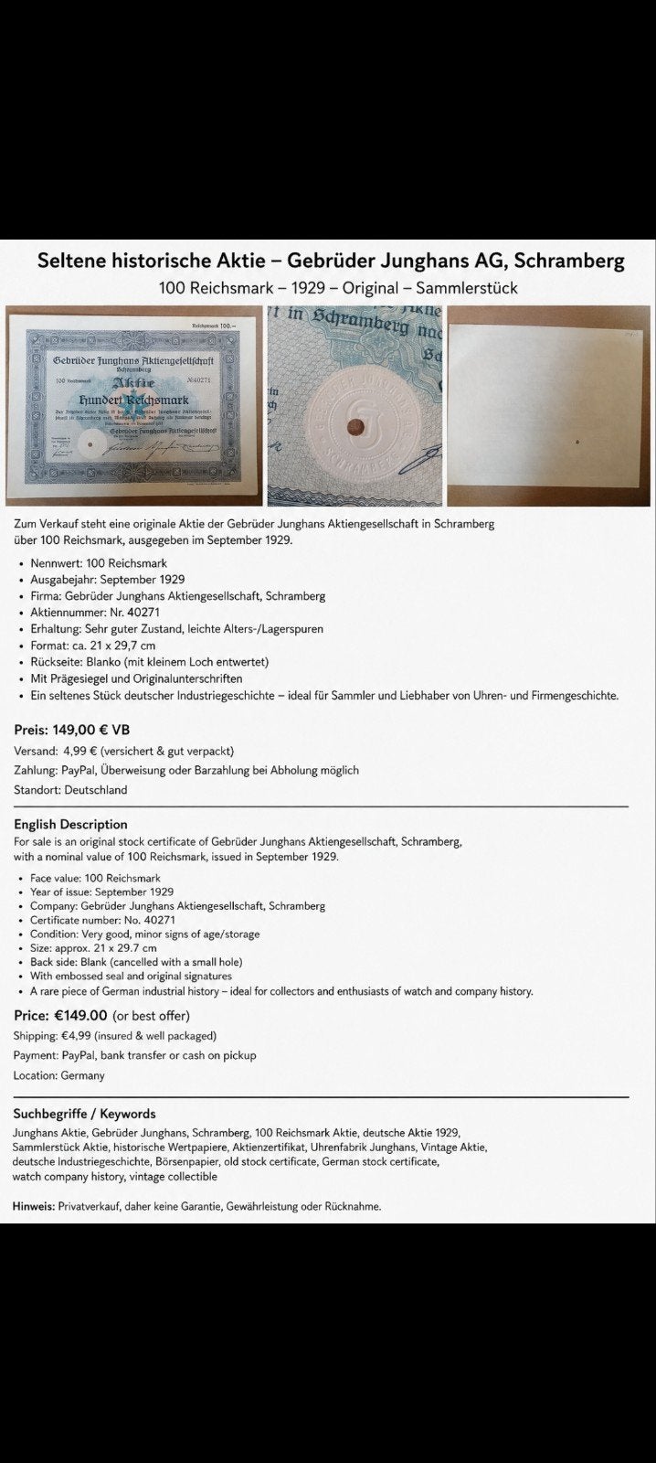 junghans, Ophalen of Verzenden