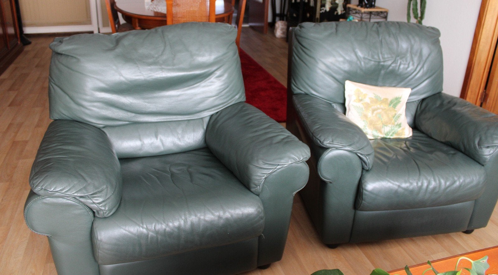 Zetel, groen leder, Huis en Inrichting, Zetels | Zetels, Ophalen